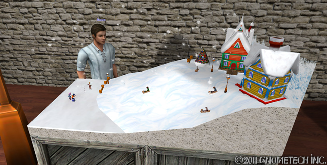 Model of children playing on snowy hill